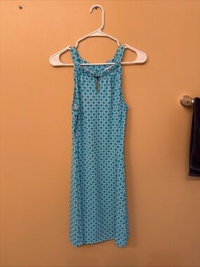 Jude Connally Turquoise & White Sleeveless Midi Shift Dress